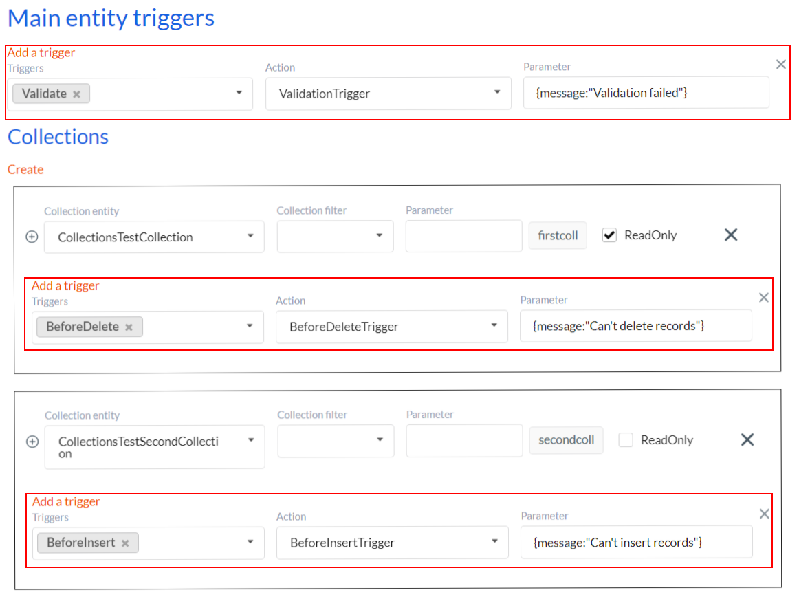 Defining triggers for forms